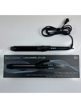 BIO IONIC Long Barrel Curling Iron Styler 1.5-Inch Black Nanoionic Beachy Waves